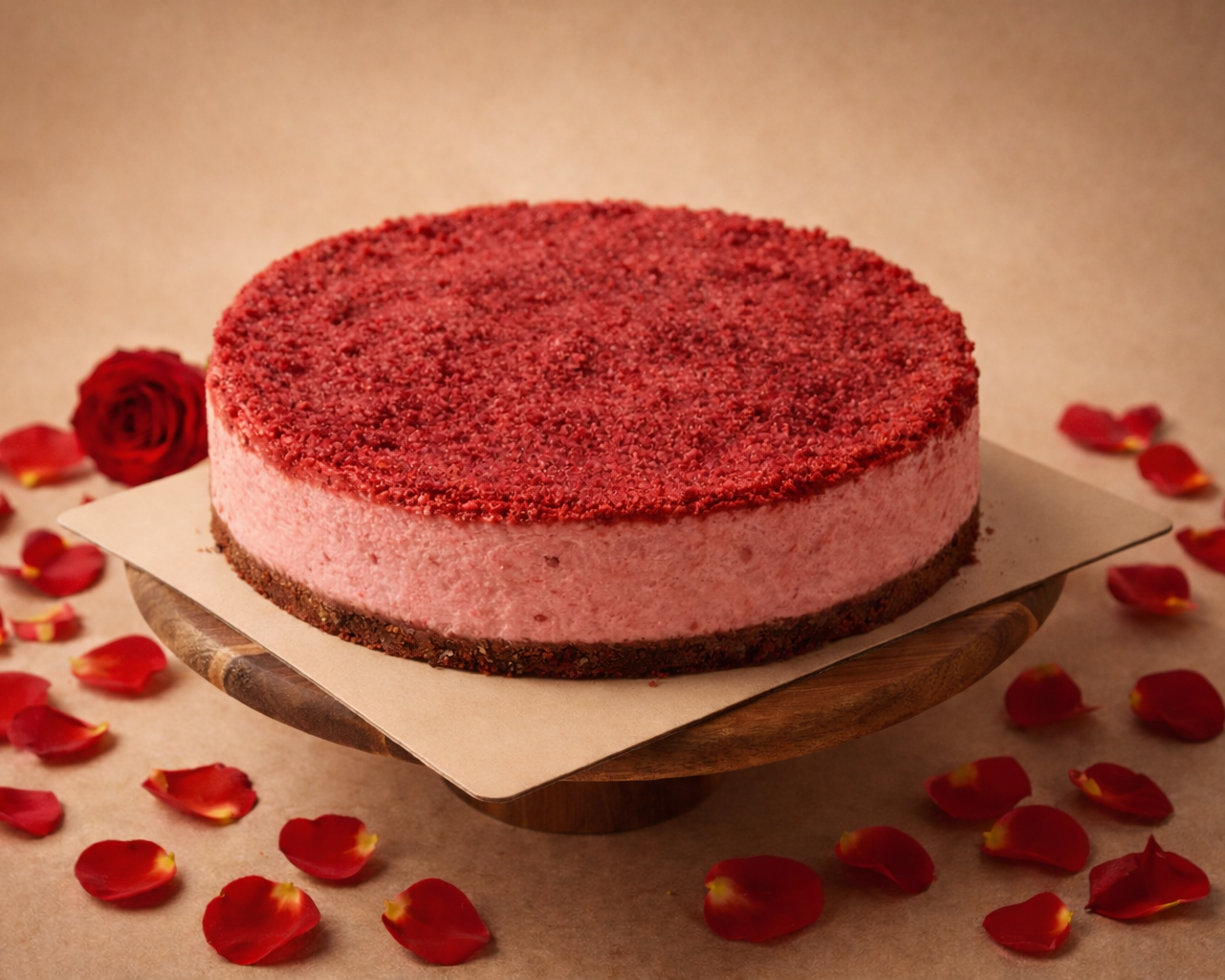 Ruby rebel st valentines cheesecake and rose petals